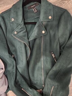 Forever 21 Deep Green Faux Suede Moto Jacket